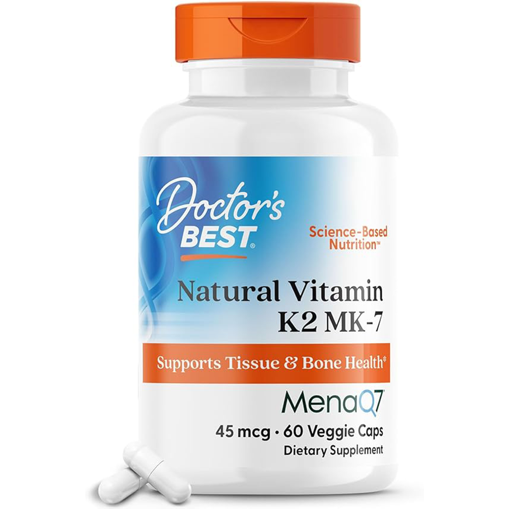 Doctors Best Natural Vitamin K2 MK-7, Supports Tissue & Bone Health, Non-GMO, Gluten Free, Soy Free, Vegan 60 Veggie Caps