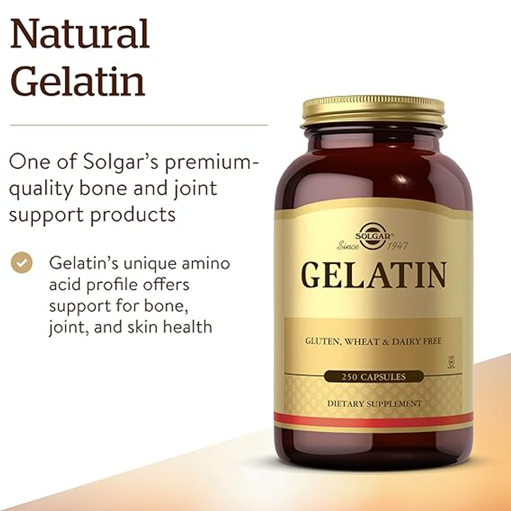 Solgar Gelatin 1680 mg, 250 Capsules - Natural Gelatin - Supports Bone, Joint & Skin Health - Gluten Free, Dairy Free - 83 Servings