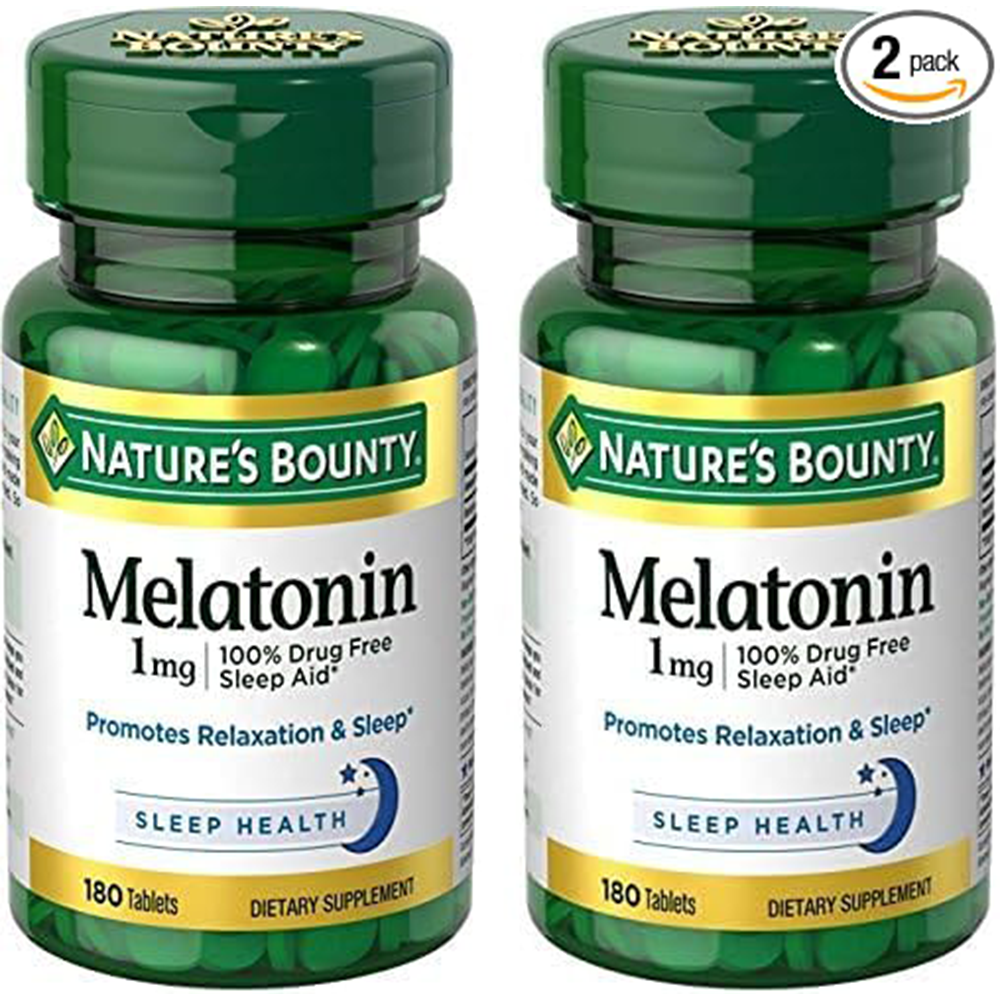 Nature's Bounty Melatonin, 100% Drug Free Sleep Aid, Promotes Relaxation and Sleep Health, 1mg, 180 Tablets