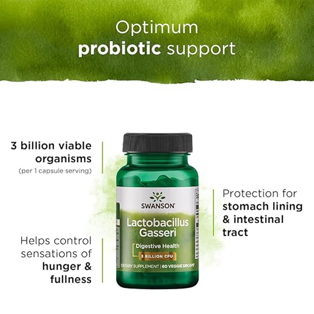 Swanson Lactobacillus Gasseri - Probiotic Supplement Supporting Digestive Health with 3 Billion CFU - Design-Release Satiety & Fat Metabolism Support - (60 Veggie Capsules)