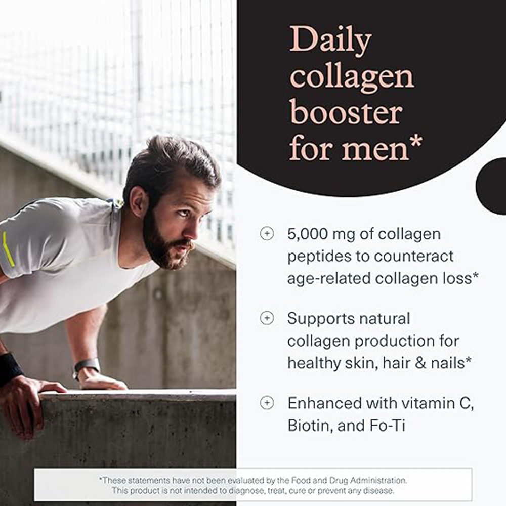 Youtheory Men's Collagen - 5,000 mg Collagen - Daily Supplement for Men - for Hair & Skin Support* - Gluten, Soy & Dairy Free - 290 Tablets