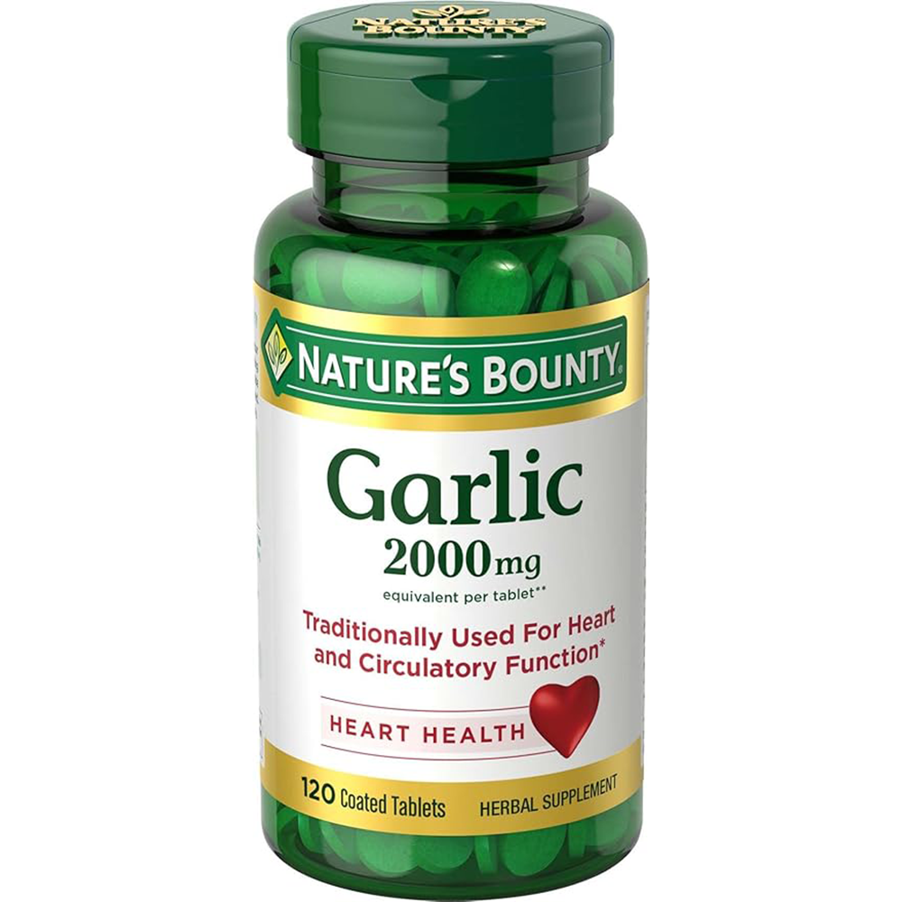 Nature's Bounty Garlic Tablets, Heart Health, 2000 Mg, Order Free Coated Tablets, 120 Ct