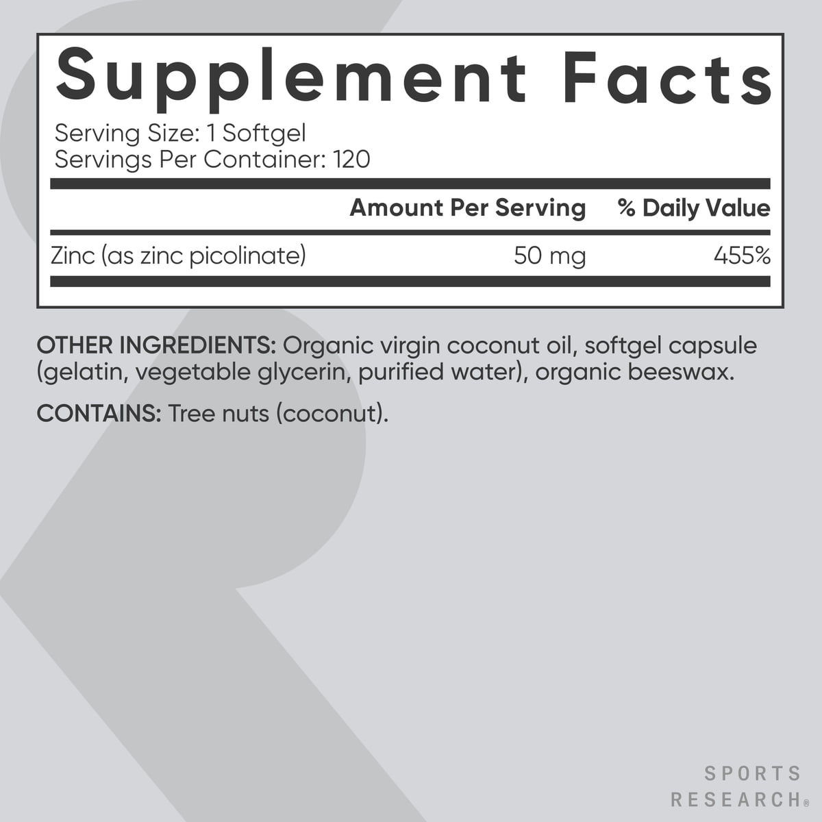Sports Research Zinc Picolinate 120ct - additional view