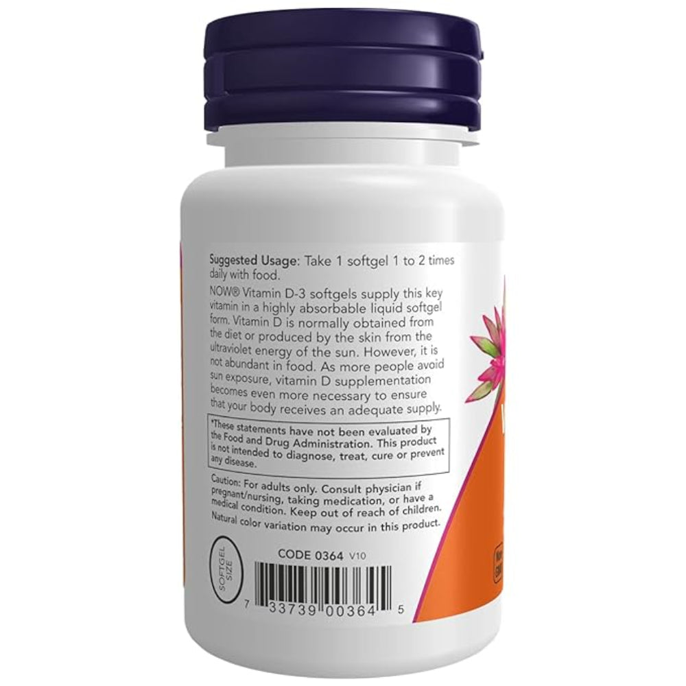Now Foods Vitamin D-3 400 IU Pack of 180 Softgels