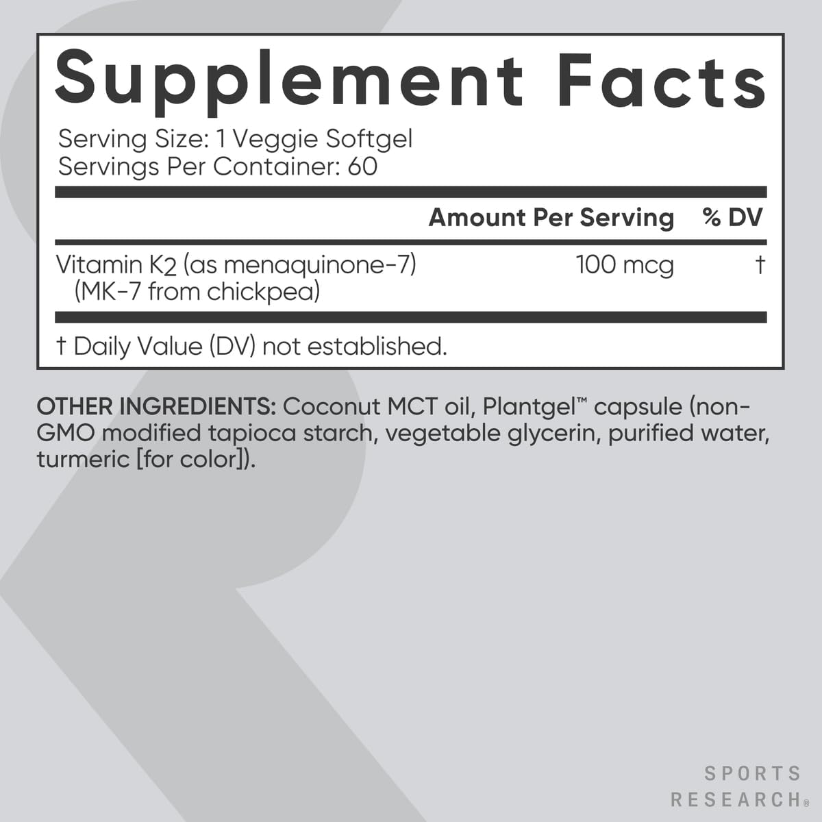 Sports Research Vitamin K2 100mcg, 60 Softgels