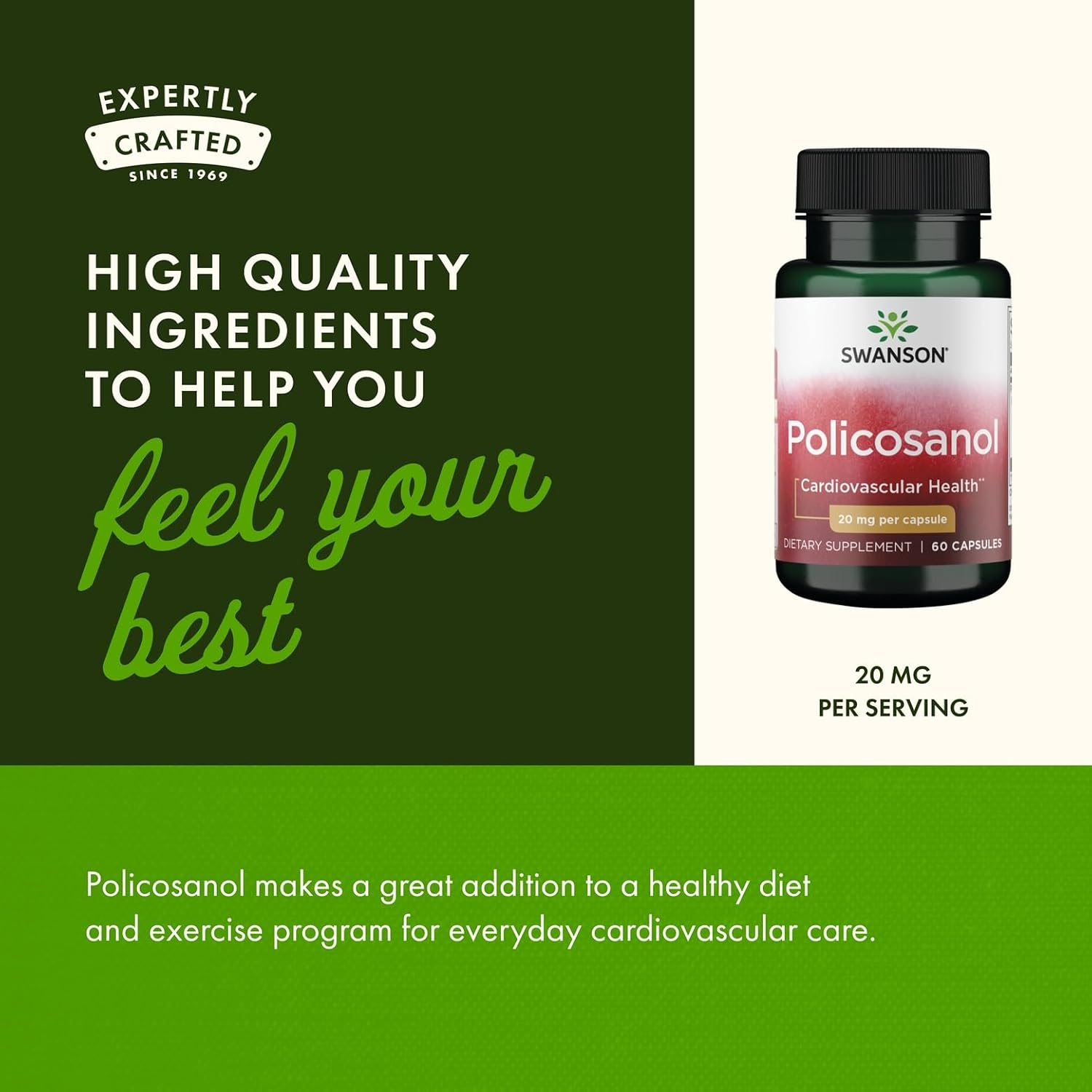 Swanson Policosanol 20mg, 60 Capsules