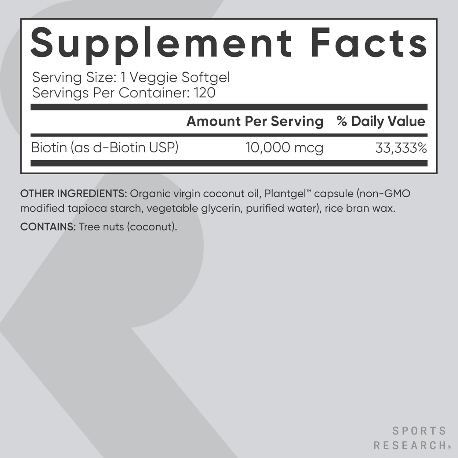 Sports Research Biotin 10000mcg 120ct - product detail view