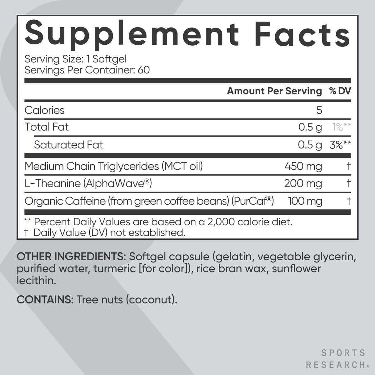 Sports Research L-Theanine + Caffeine, 60 Softgels