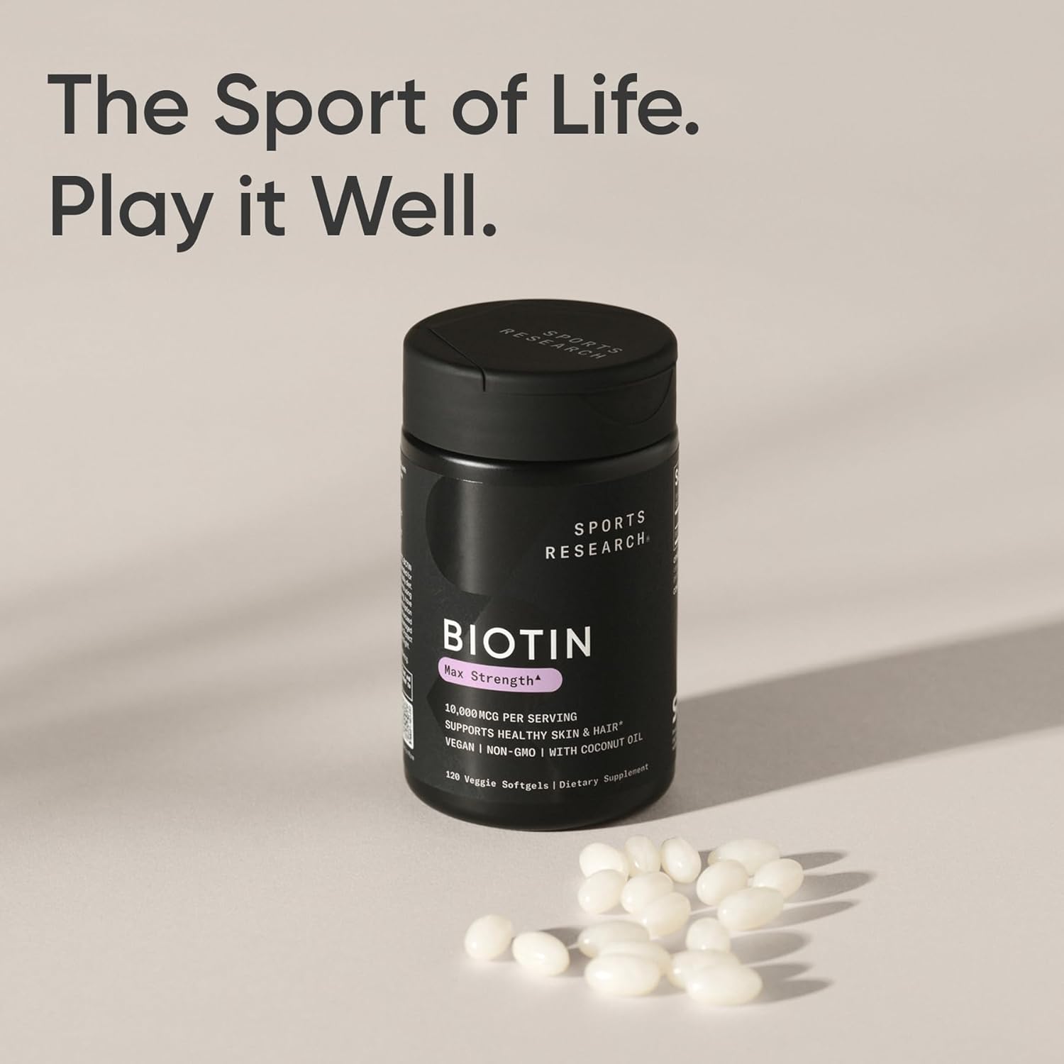 Sports Research Biotin 10000mcg 120 Softgels - front of bottle