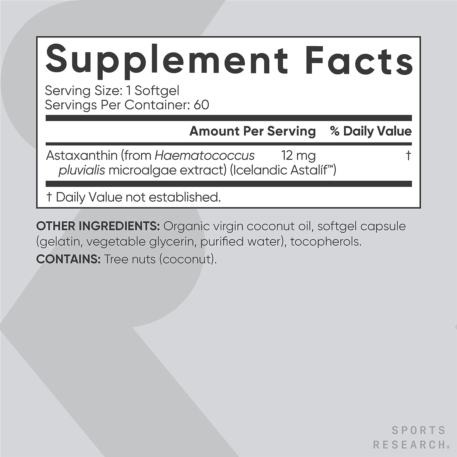 Sports Research Astaxanthin - supplement facts
