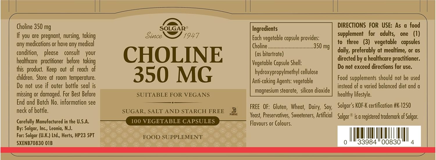 Solgar Choline 350mg, 100 Capsules