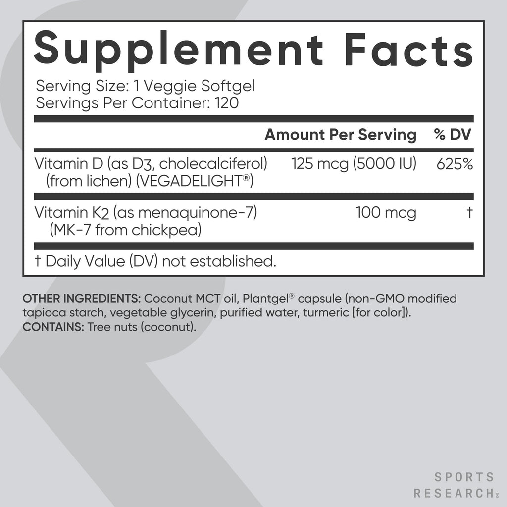 Sports Research Vitamin D3 K2 120ct - product detail view