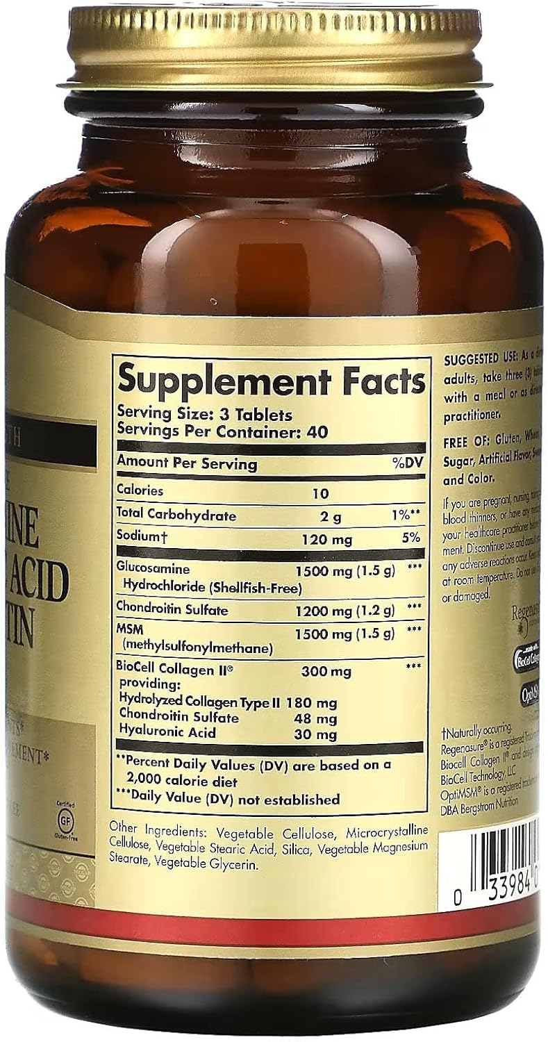 Solgar Glucosamine Hyaluronic Acid Chondroitin MSM, 120 Tablets