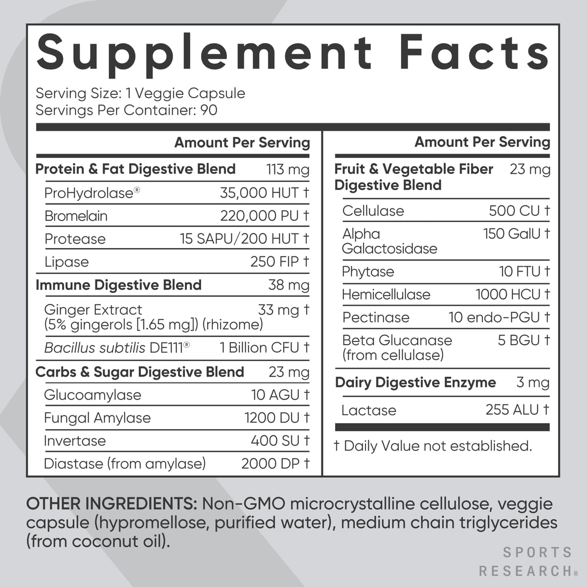 Sports Research Digestive Enzymes with Probiotics, 90 Capsules