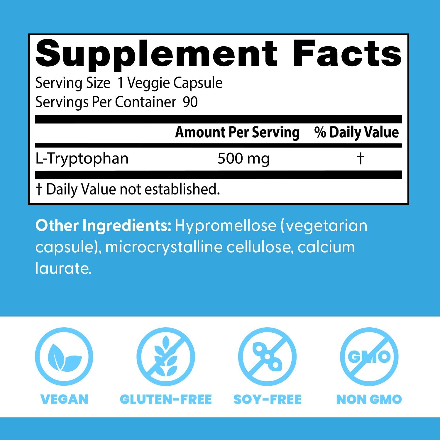 Doctor's Best L-Tryptophan 500mg, 90 Veggie Caps