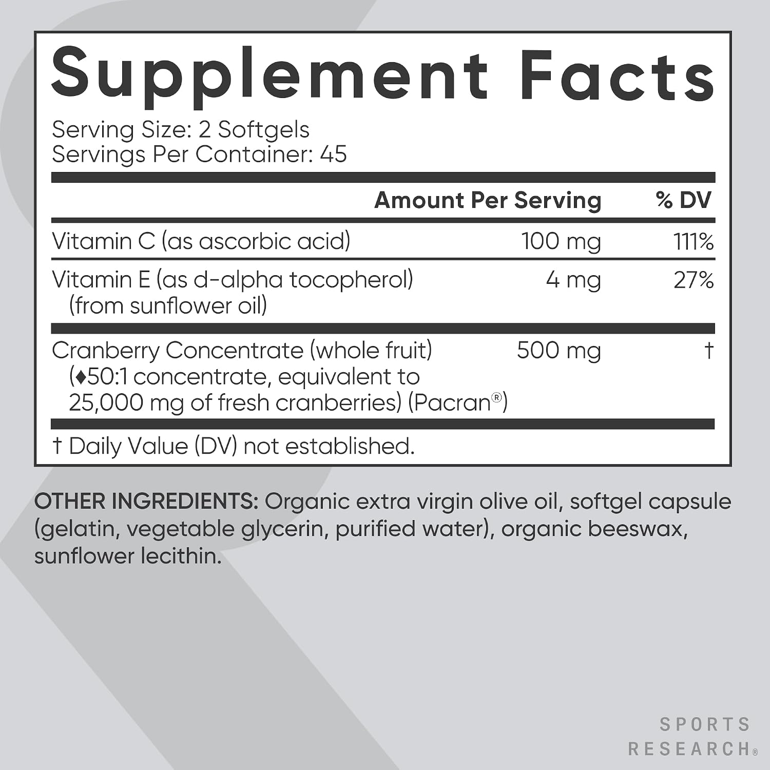 Sports Research Cranberry Concentrate 25000mg, 90 Softgels