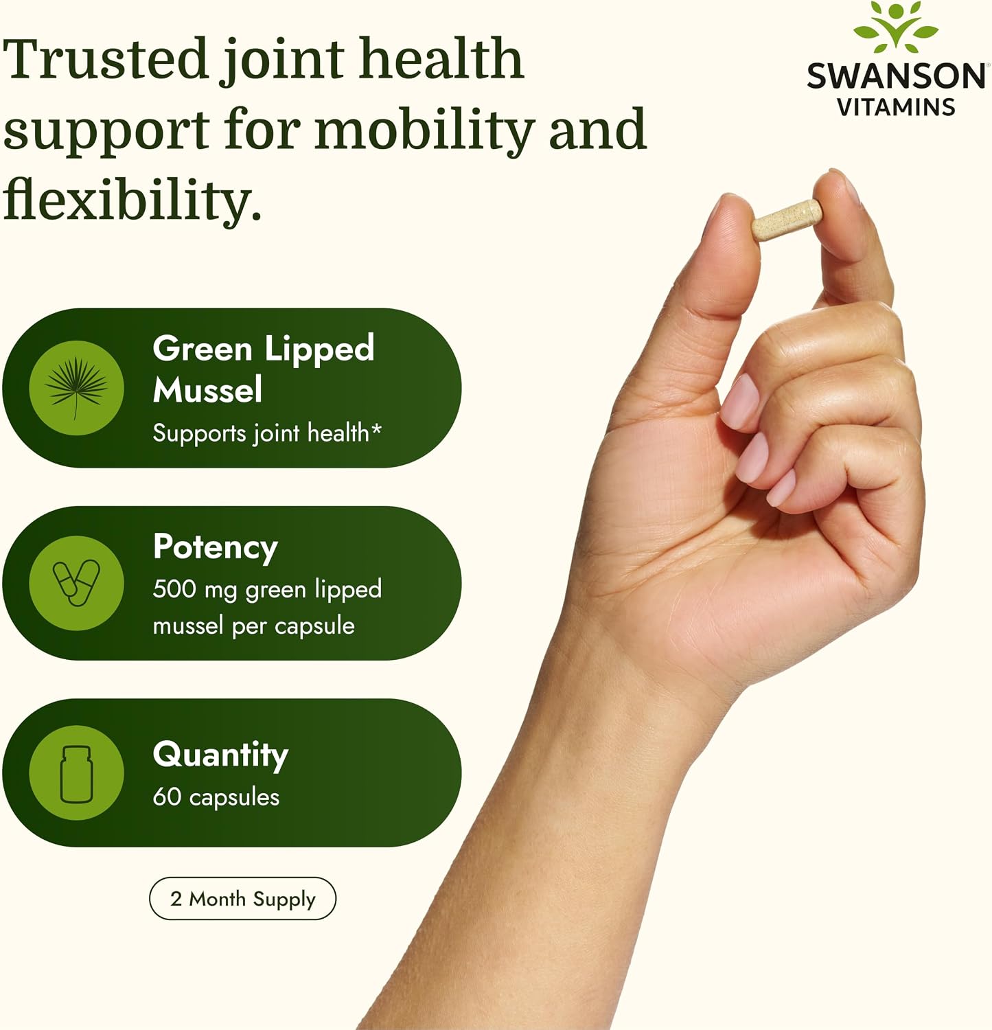 Swanson Green Lipped Mussel 500mg, 60 Capsules