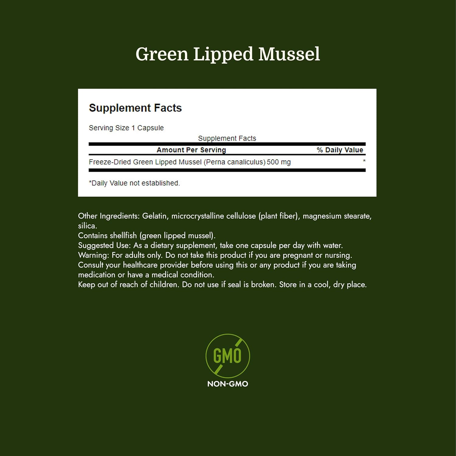 Swanson Green Lipped Mussel 500mg, 60 Capsules