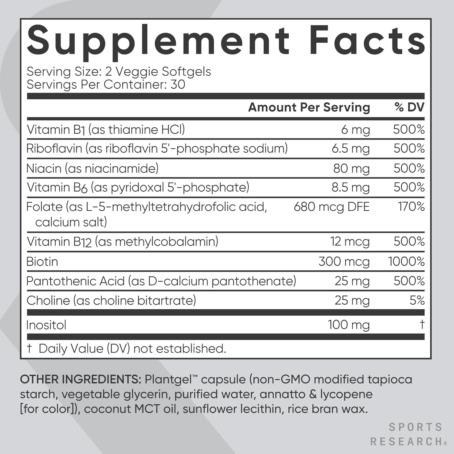 Sports Research Vitamin B Complex, 60 Softgels