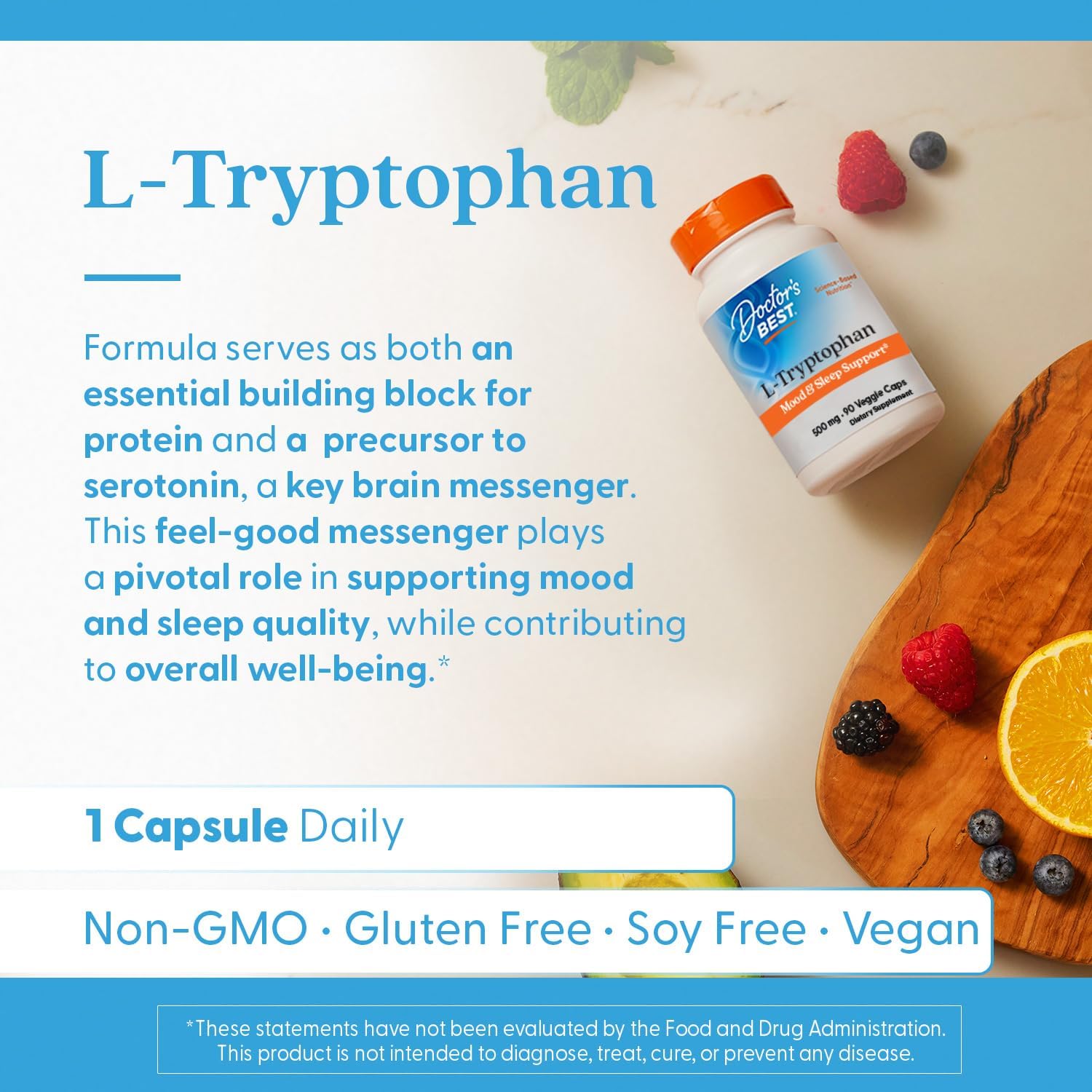 Doctor's Best L-Tryptophan 500mg, 90 Veggie Caps