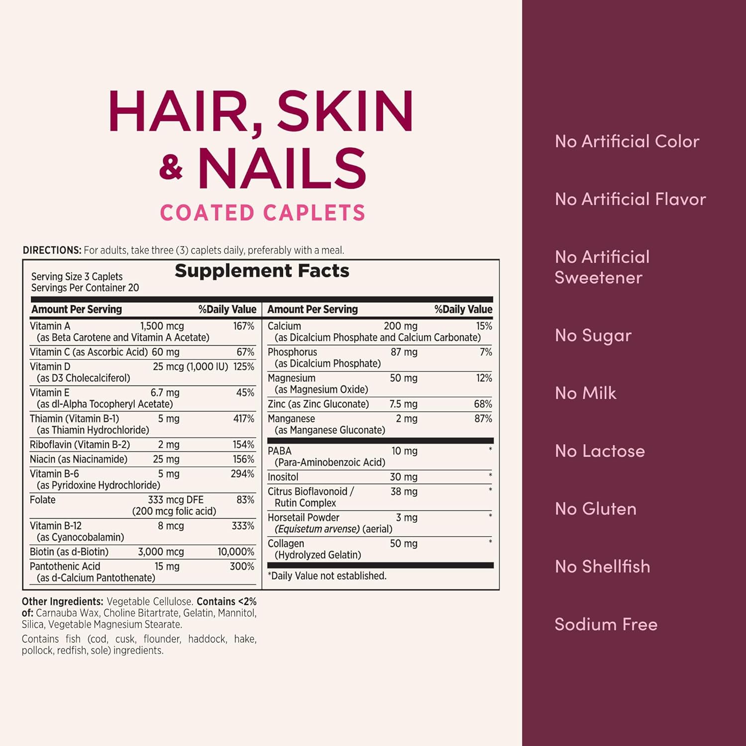 Nature Bounty Hair Skin & Nails, 60 Coated Capsules