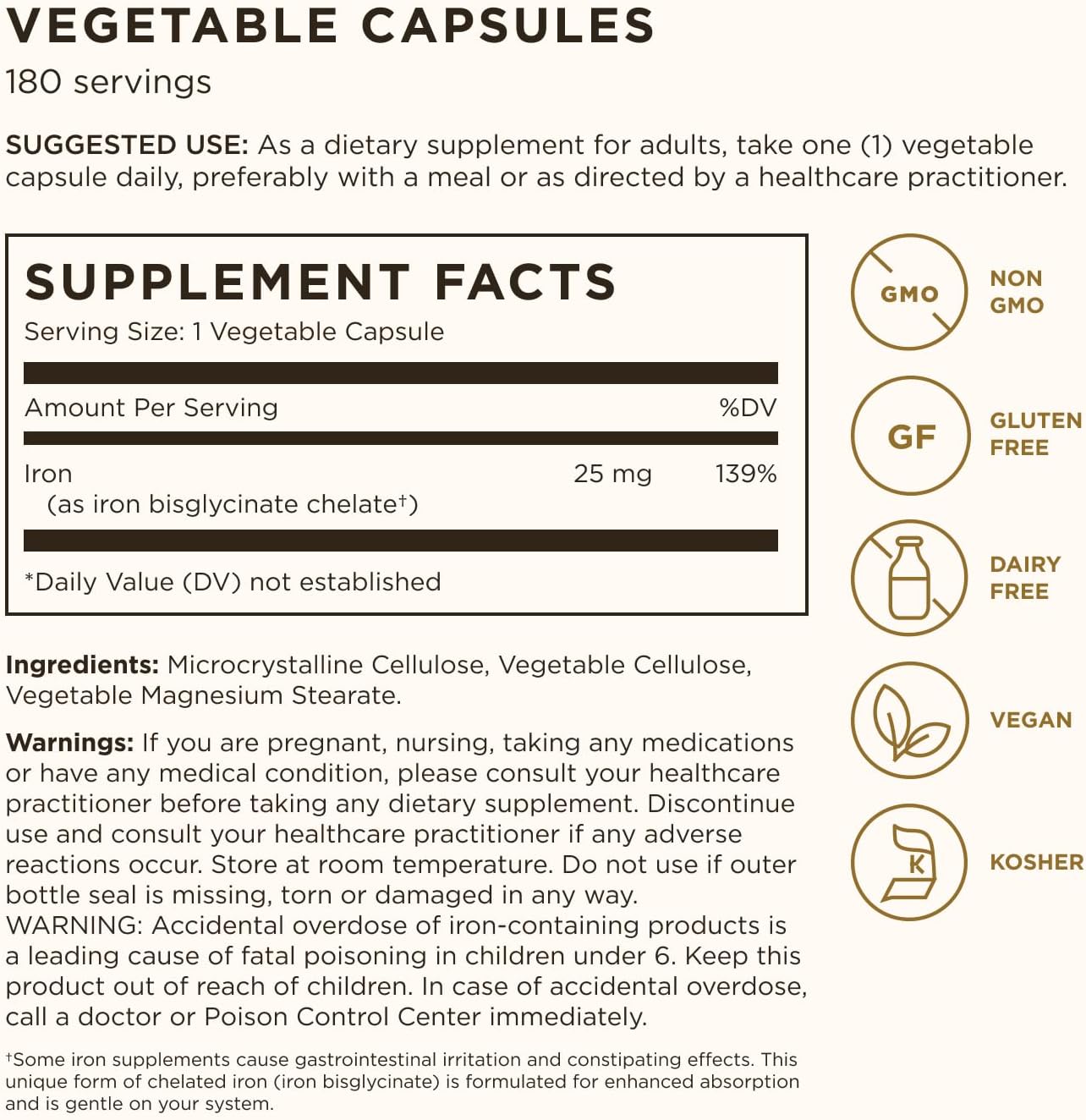 Supplement facts panel showing serving details