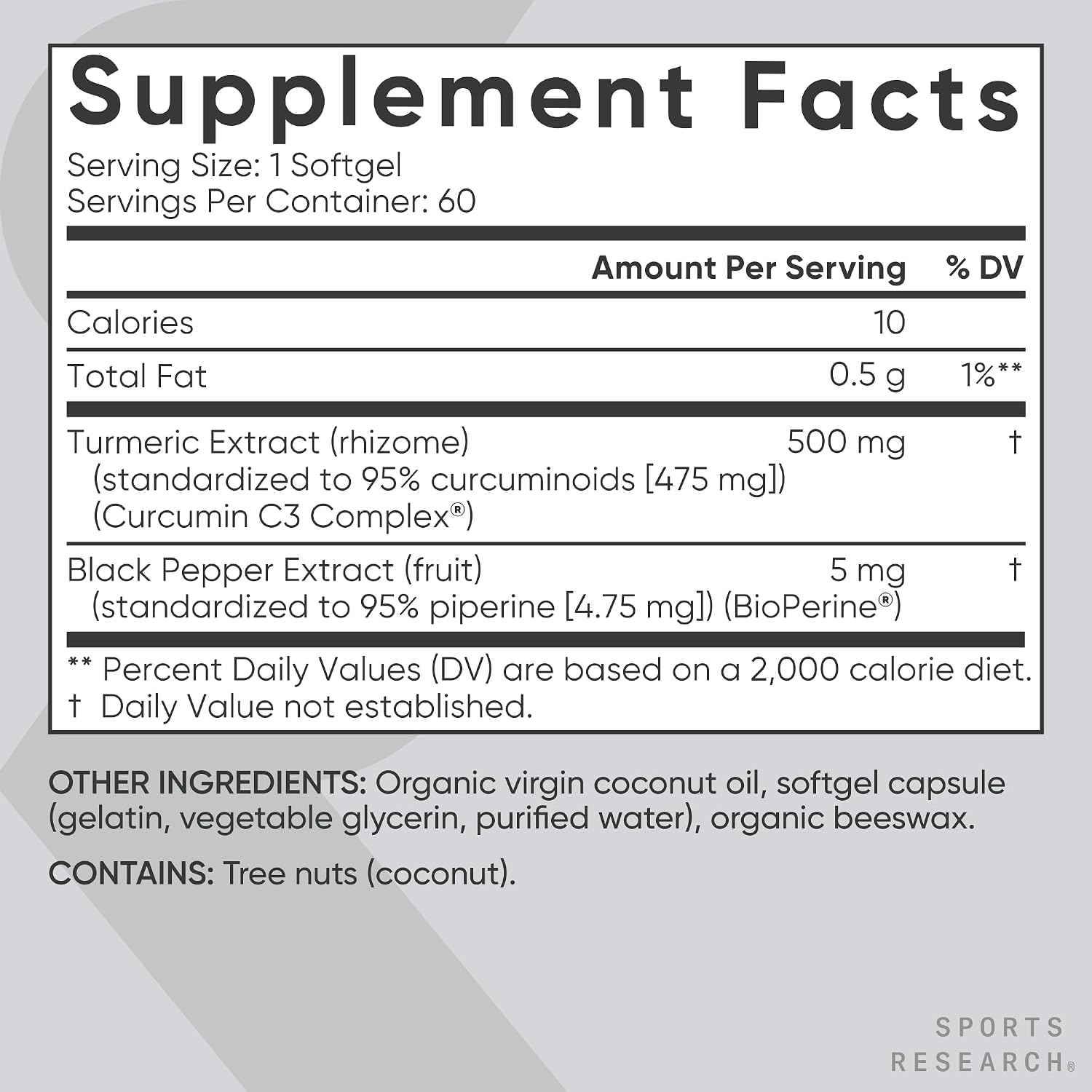 Sports Research Turmeric Curcumin 500mg, 60 Softgels