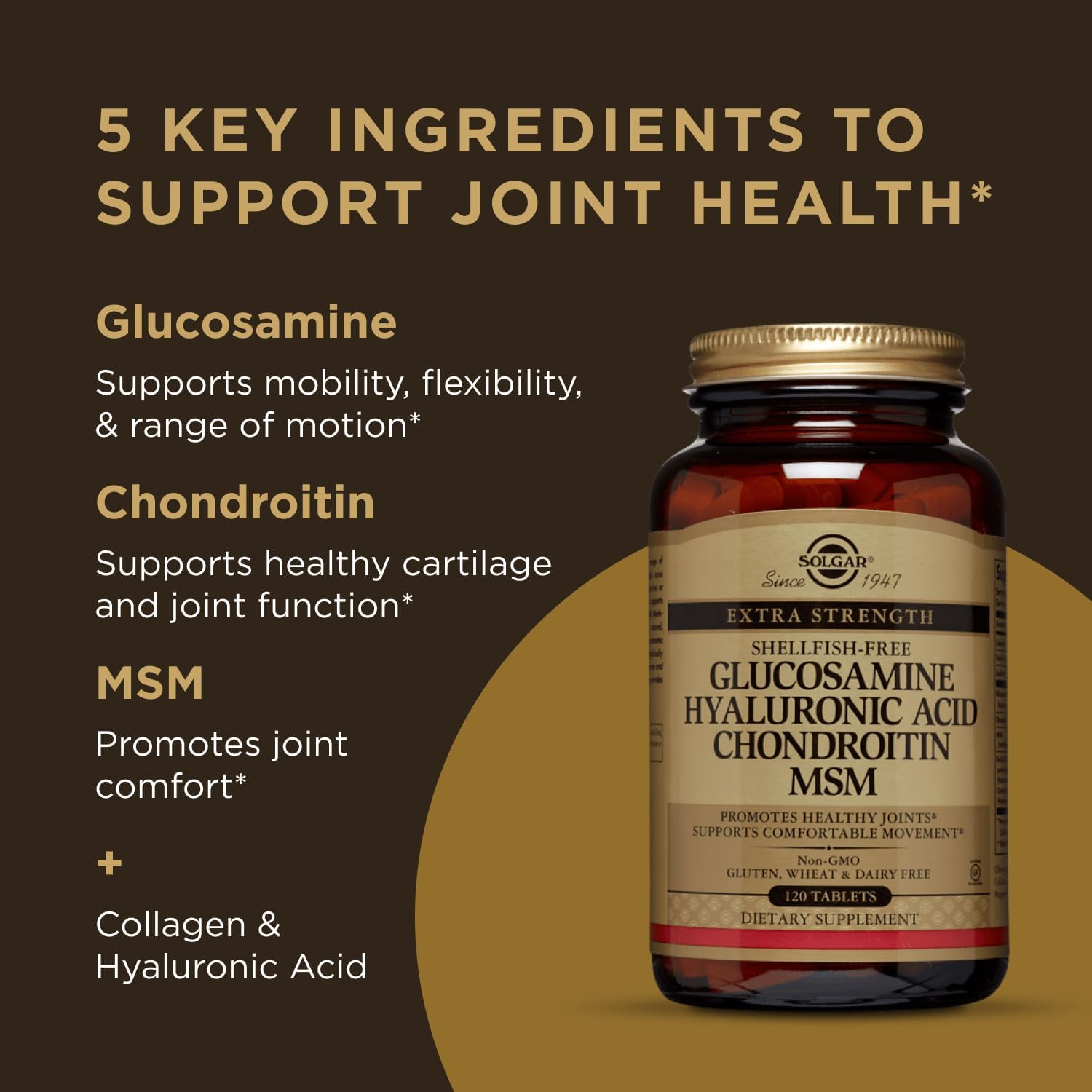 Solgar Glucosamine Hyaluronic Acid Chondroitin MSM, 120 Tablets