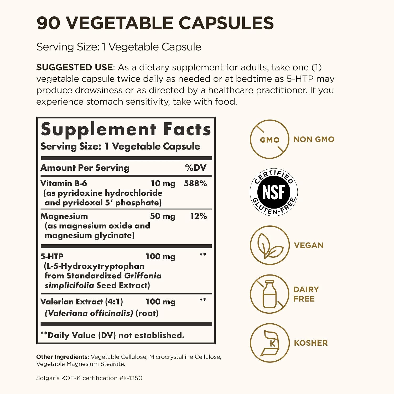 Solgar 5-HTP 100mg, 90 Vegetable Capsules
