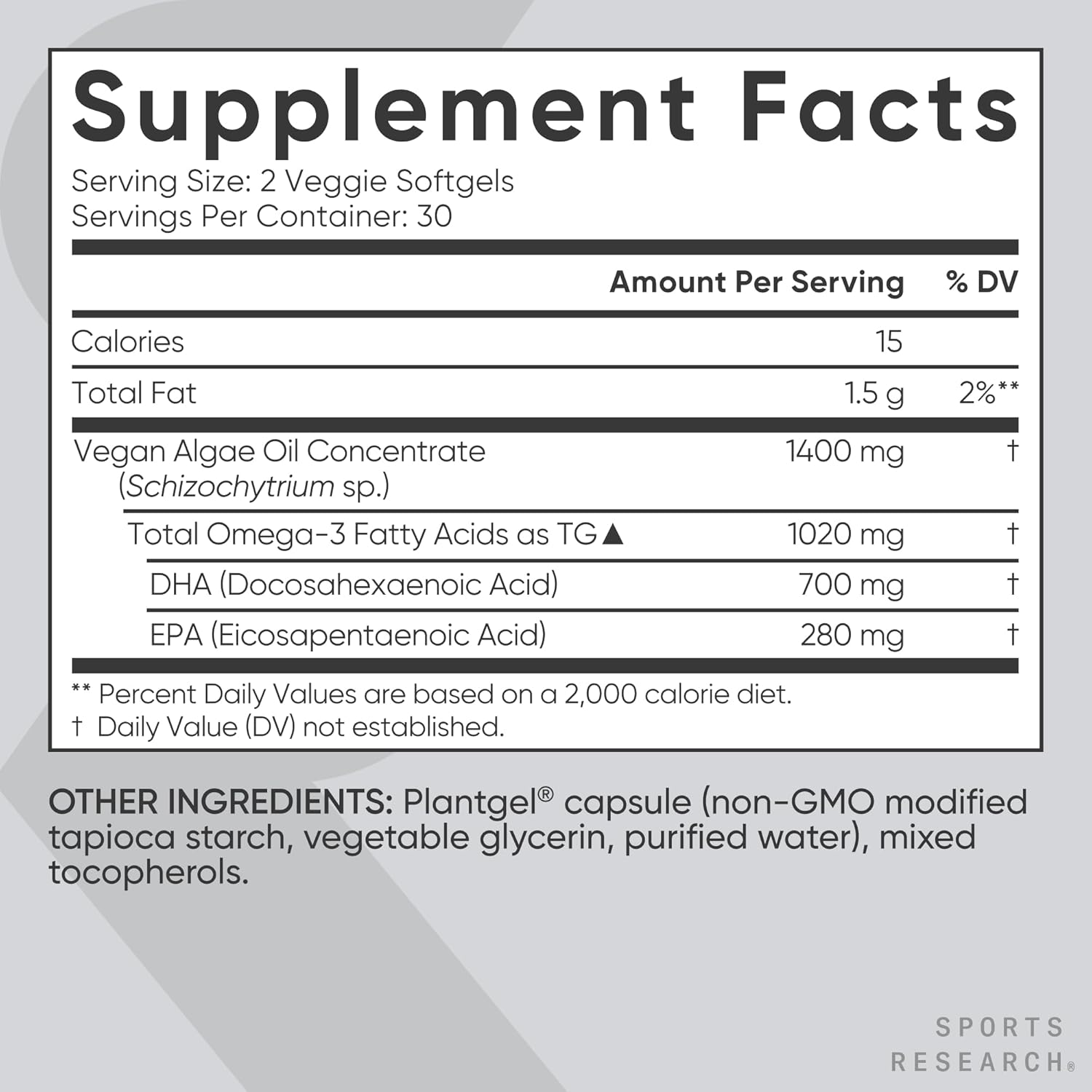 Sports Research Vegan Omega-3, 60 Softgels