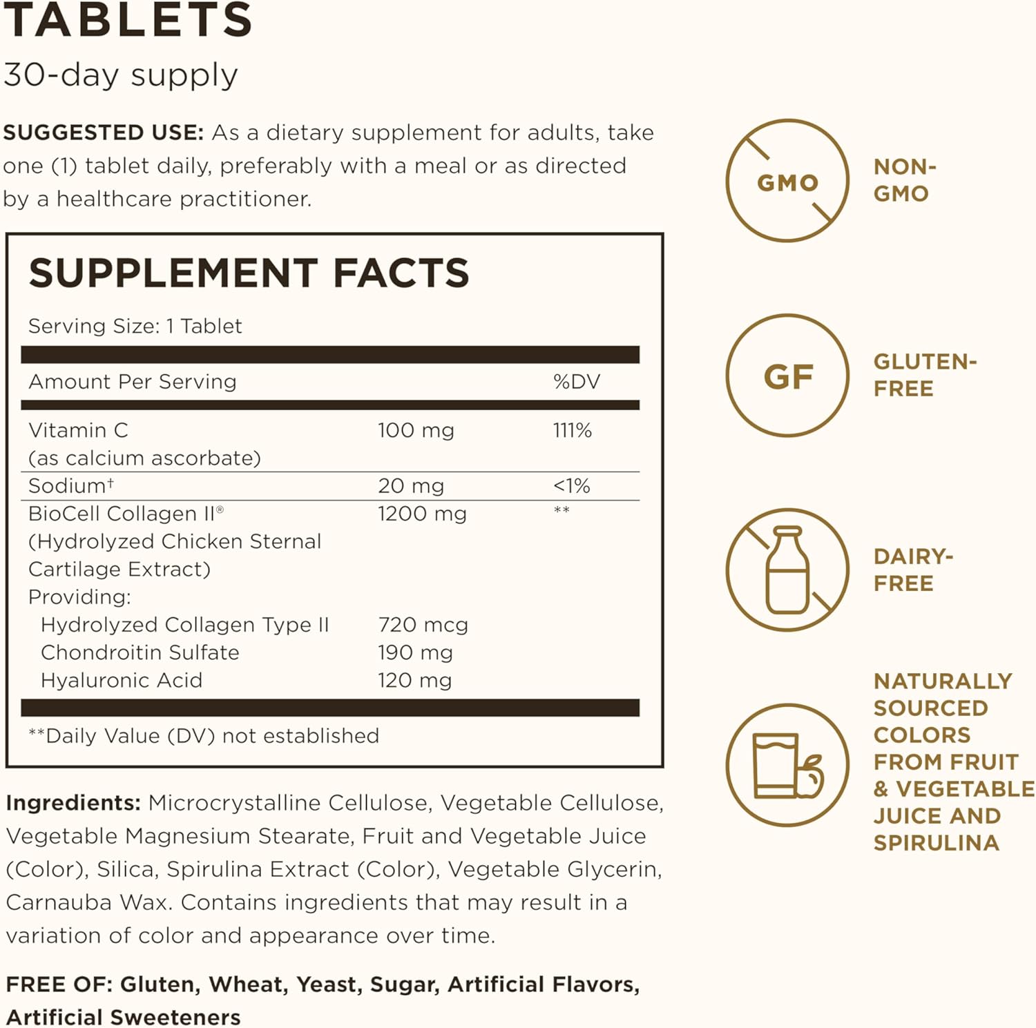 Supplement facts panel showing serving details