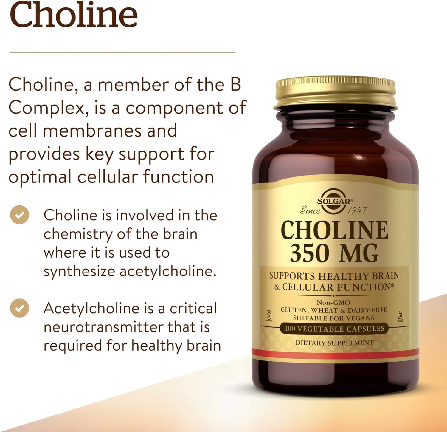 Solgar Choline 350mg, 100 Capsules