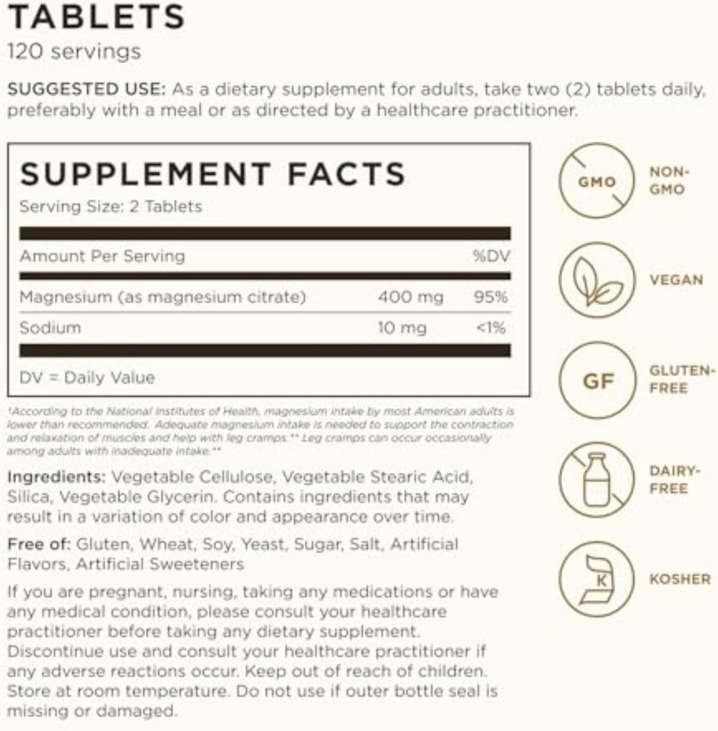 Solgar Magnesium Citrate, 120 Tablets