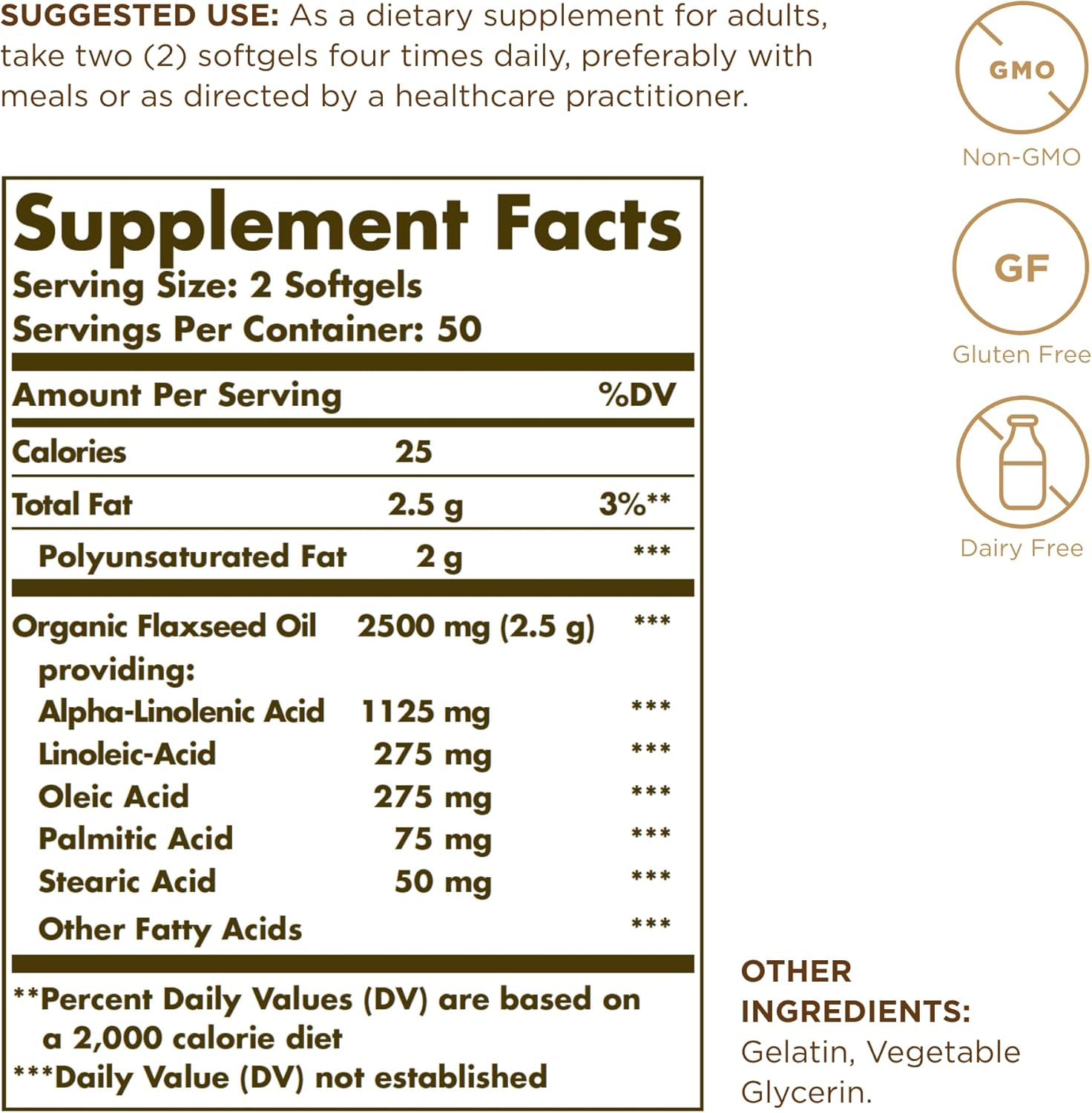 Solgar Flaxseed Oil 1250mg, 100 Softgels
