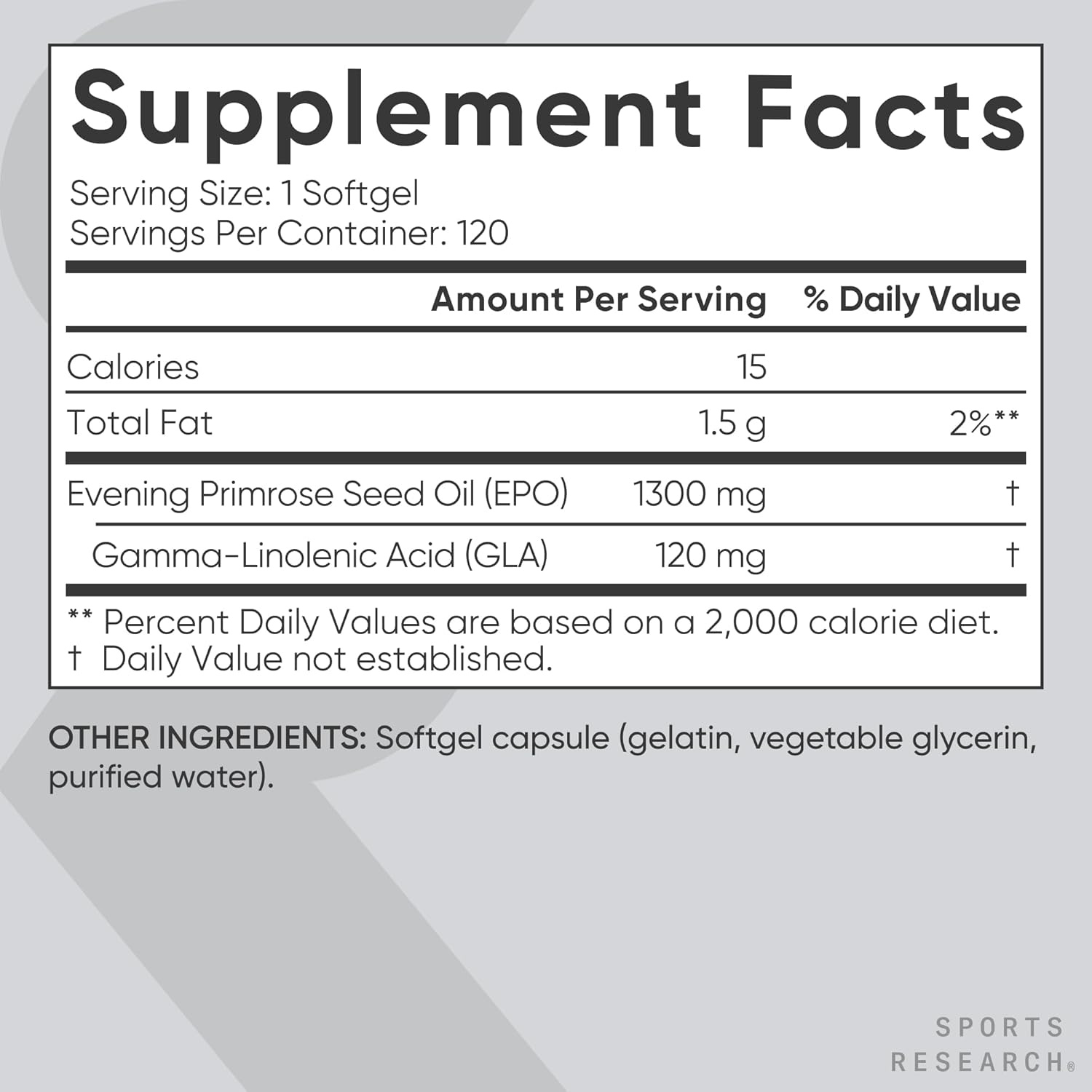 Sports Research Evening Primrose Oil 1300mg, 120 Softgels