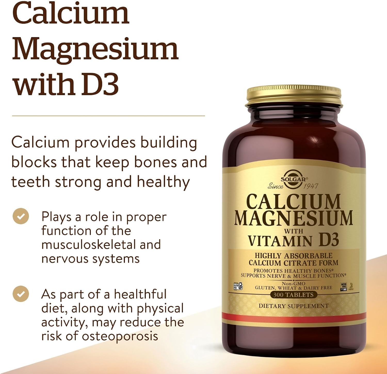 Solgar Calcium Magnesium with Vitamin D3, 300 Tablets