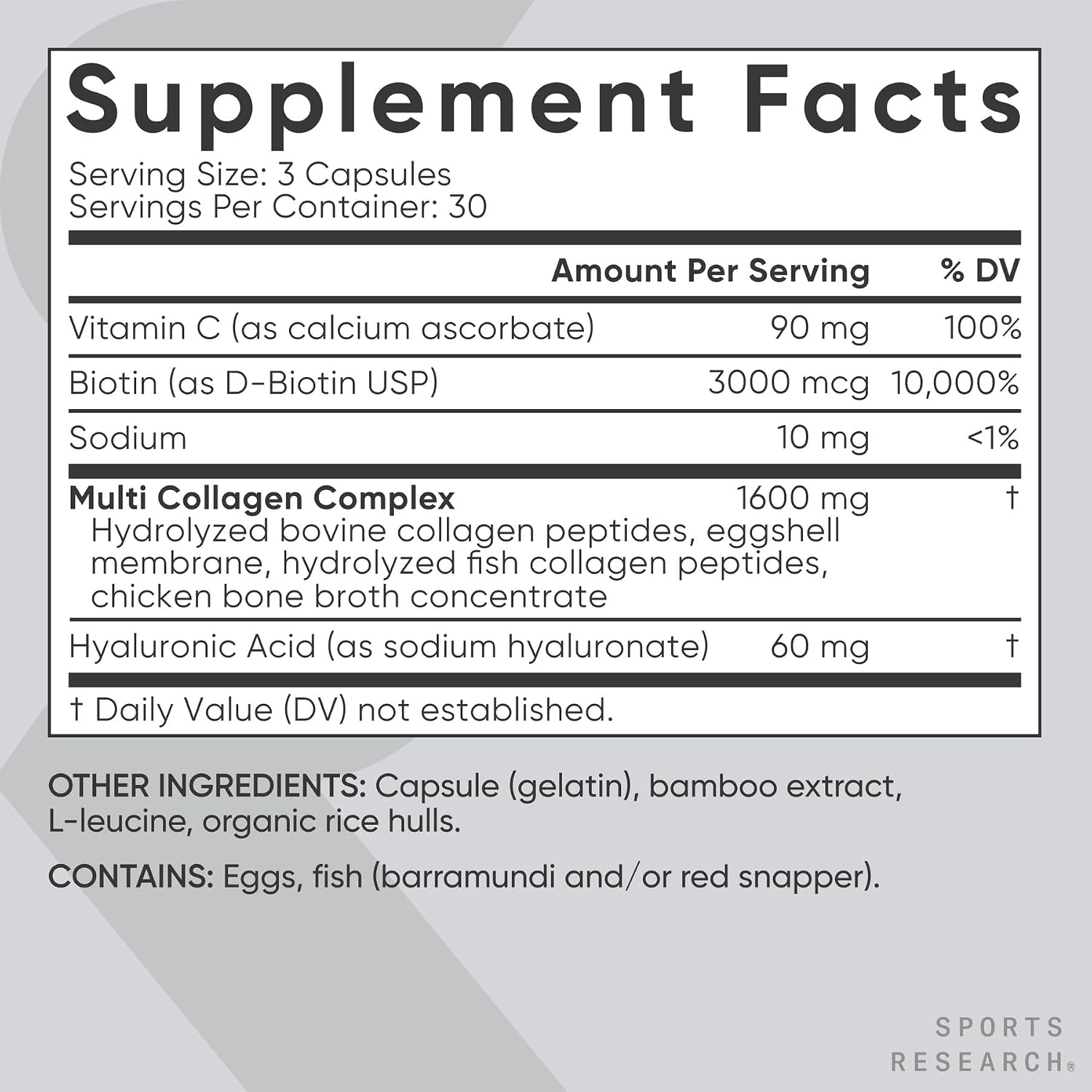 Sports Research Biotin-Infused Collagen Peptides Complex, 90 Capsules