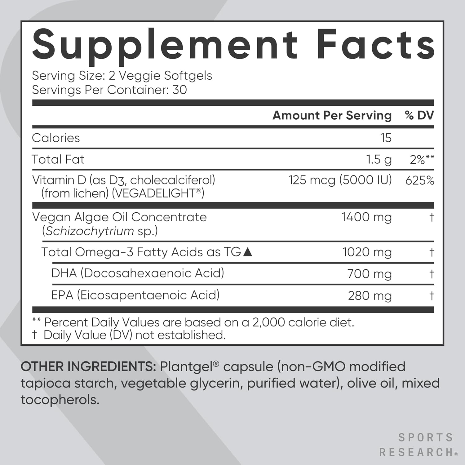 Sports Research Vegan Omega+D3, 60 Softgels