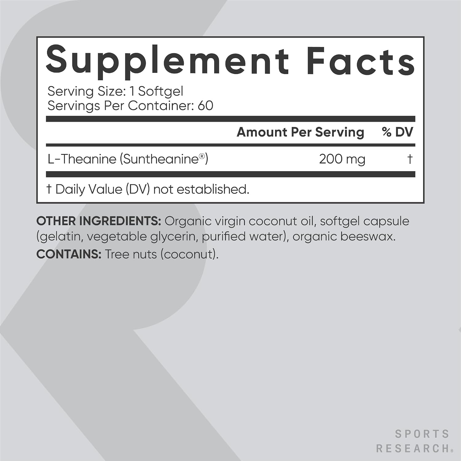 Sports Research L-Theanine 200mg, 60 Softgels