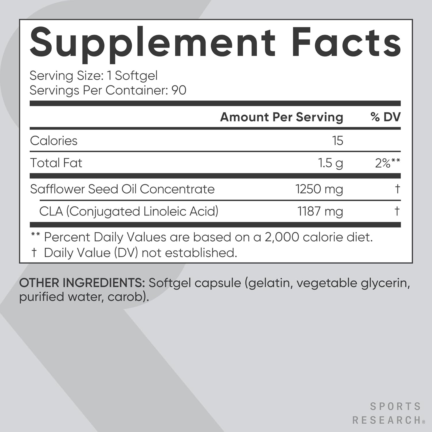 Sports Research CLA 1250mg, 90 Softgels