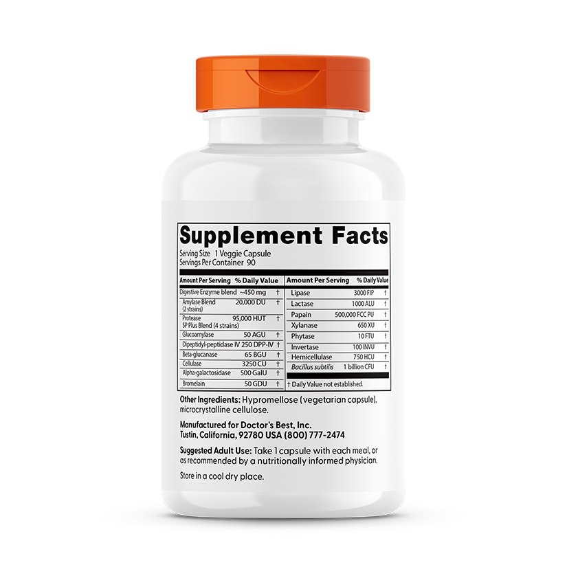 Doctor's Best Digestive Enzymes 90ct - back of bottle