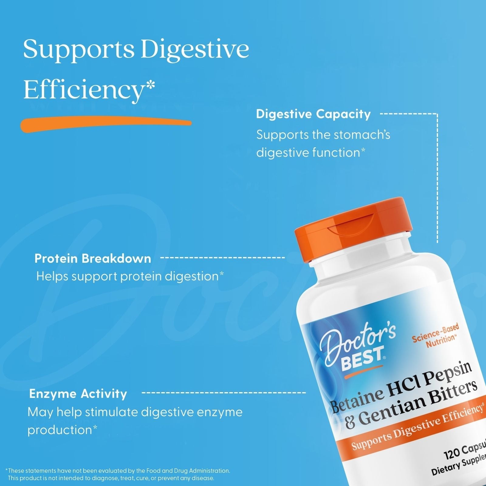 Doctor's Best Betaine HCl Pepsin Gentian Bitters 120ct - additional view