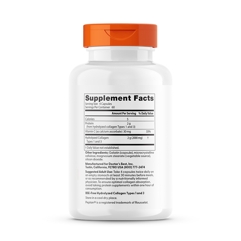 Doctor's Best Collagen Types 1 and 3 240ct - back of bottle