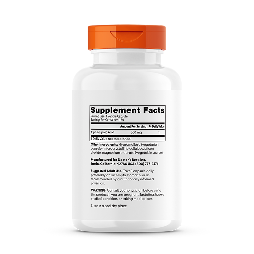 Doctor's Best Alpha Lipoic Acid 300mg 180ct - back of bottle