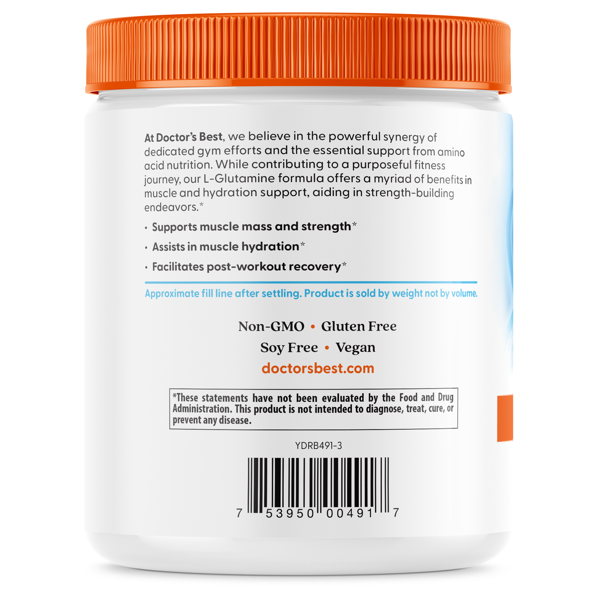 Doctor's Best Pure L-Glutamine Powder 10.6oz - supplement facts panel