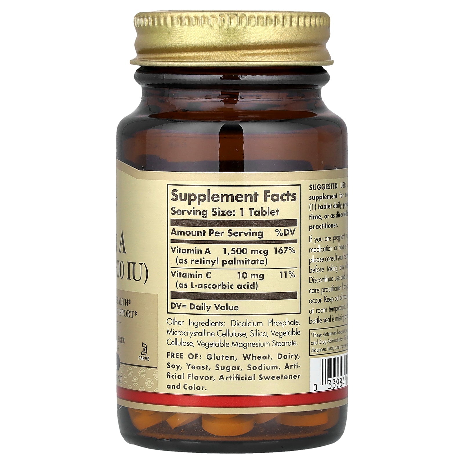 Solgar Vitamin A 1500mcg 100ct - supplement facts panel