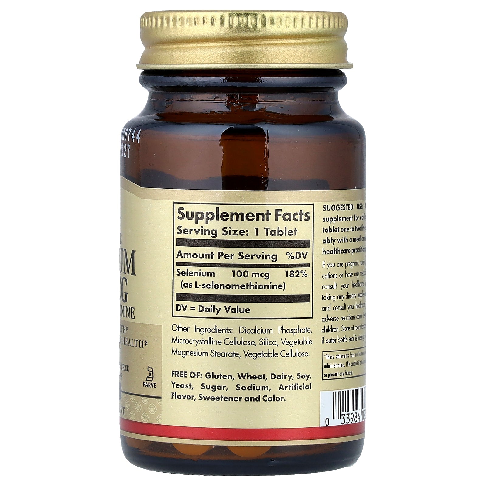 Solgar Selenium 100mcg 100ct - supplement facts panel
