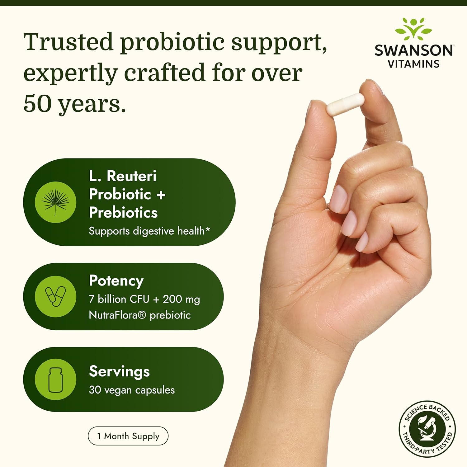 Swanson L. Reuteri Plus Probiotic with L. Rhamnosus & L. Acidophilus, 30 Veggie Capsules