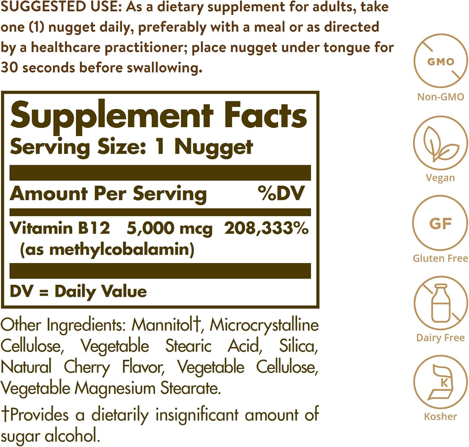 Solgar Sublingual Methylcobalamin B12 5000mcg, 60 Tablets
