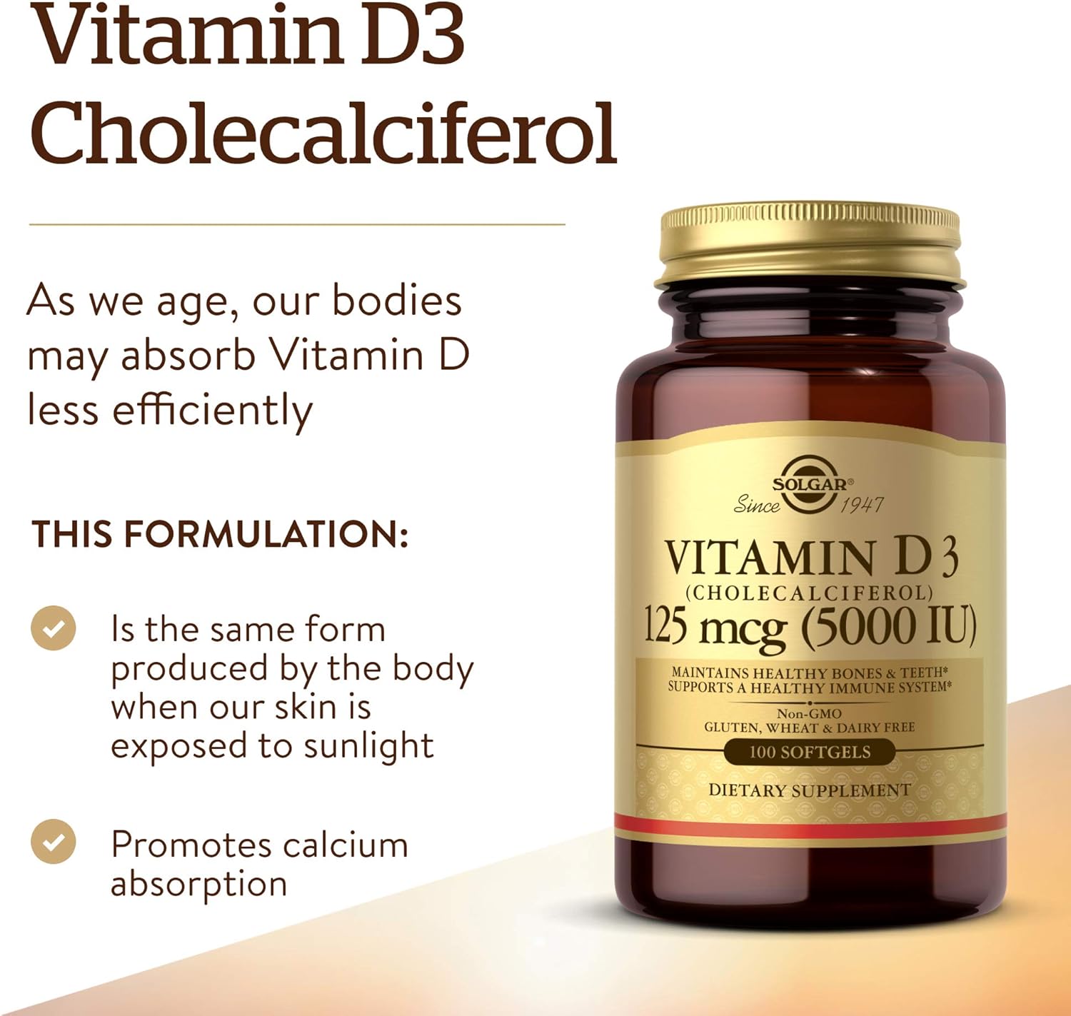 Solgar Vitamin D3 125mcg (5000 IU), 100 Softgels